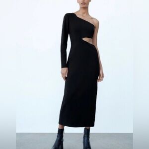 Zara chain trim asymmetric dress Black NWT